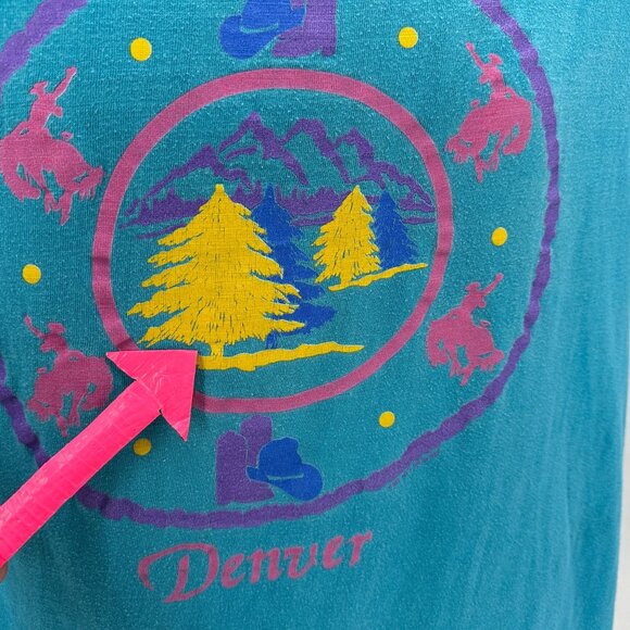 Vintage Poly-Tees Mens Large T-Shirt Denver Single Stitch Blue Graphic USA 1992 - Picture 9 of 11
